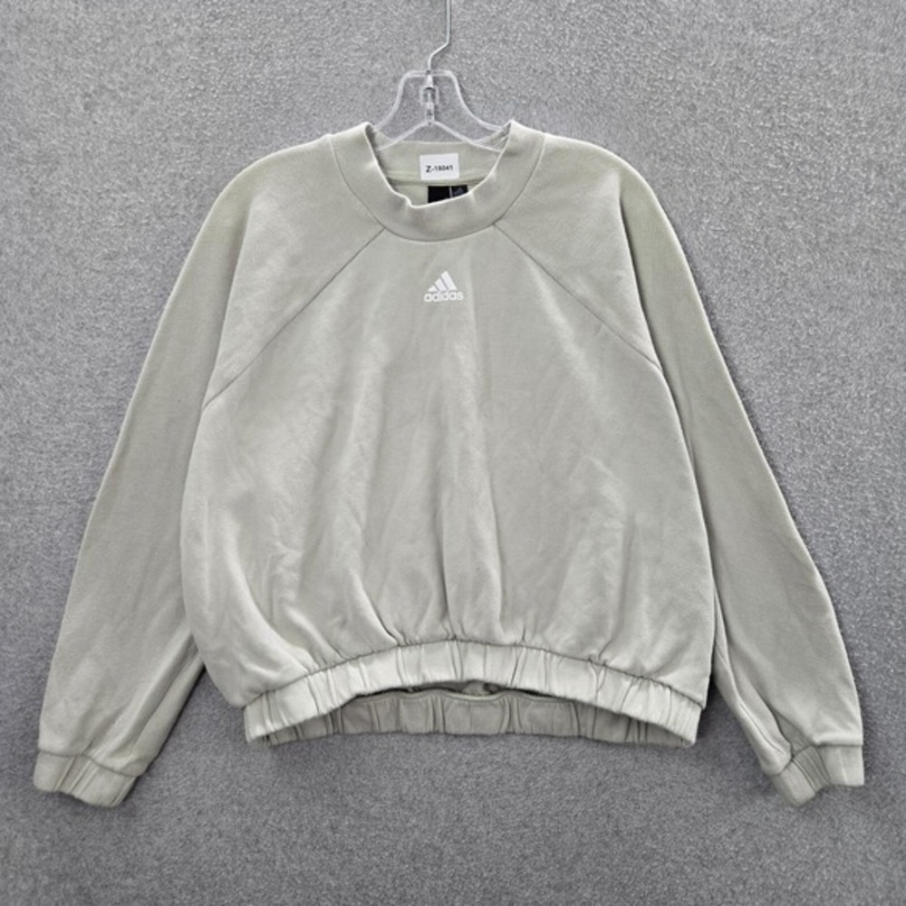 Adidas Women Sweatshirt XL Green Crop Logo Long‎ Sleeve Crew Neck